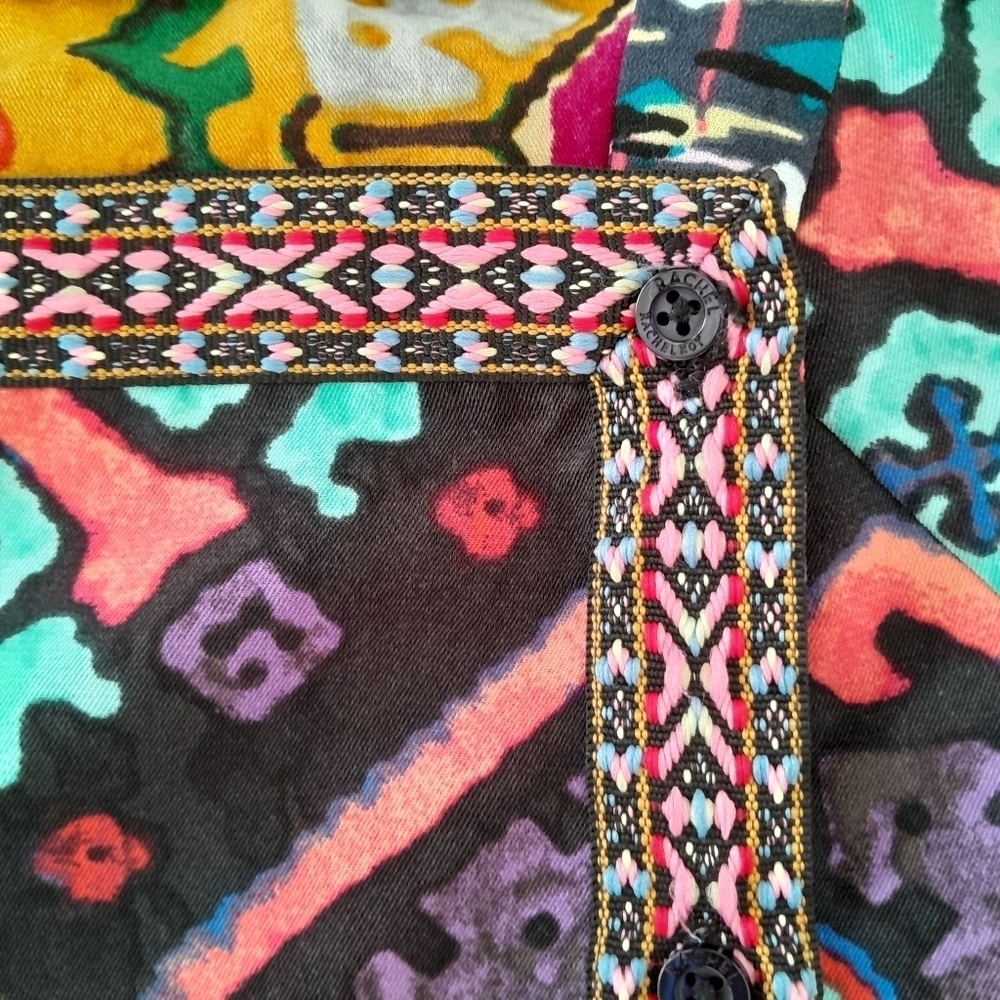 RACHEL ROY Multi print Festive Boho Long slv Braided Trim LIKE New Sz S - Picture 5 of 14